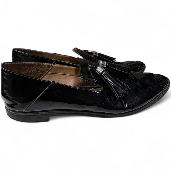 Franco Sarto Black Patent Tassel Loafers Size 10 Classic Chic Slip - Ons Preppy - Picture 4 of 10